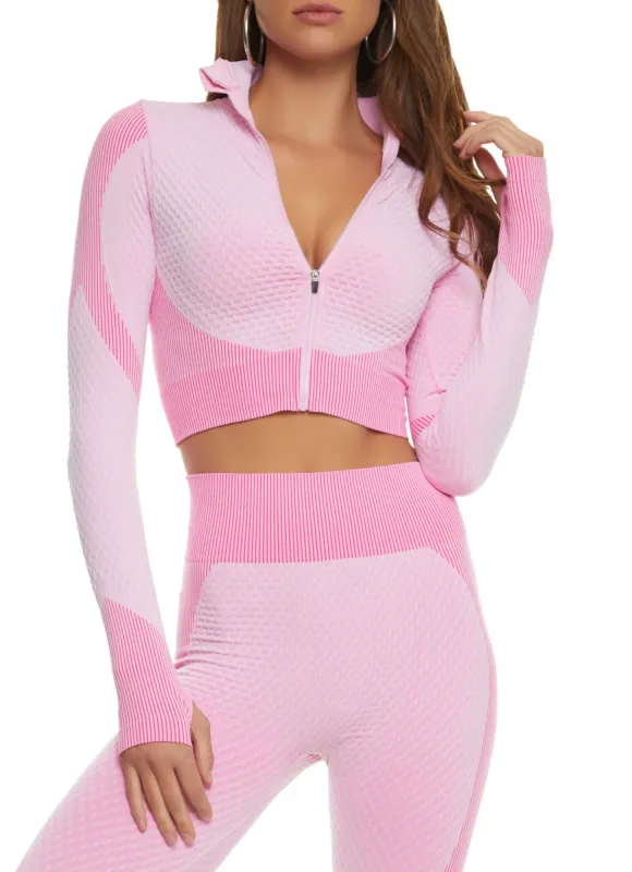 Daisy Seamless Textured Knit Zip Front Track Jacket sold by Rainbow