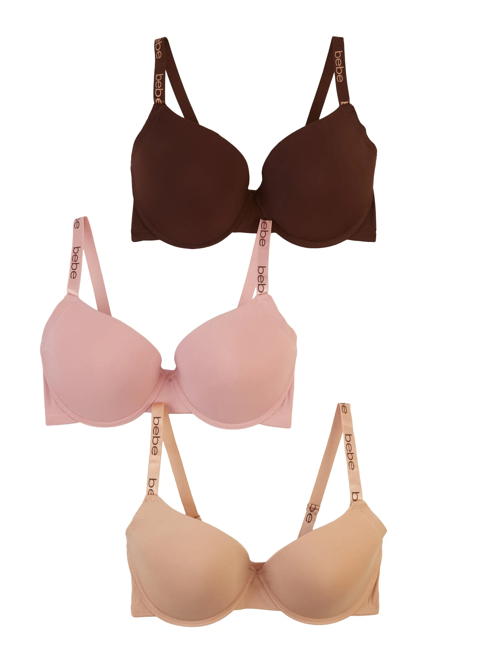 Plus Size Bebe 3 Pack Solid Push Up Bras sold by Rainbow