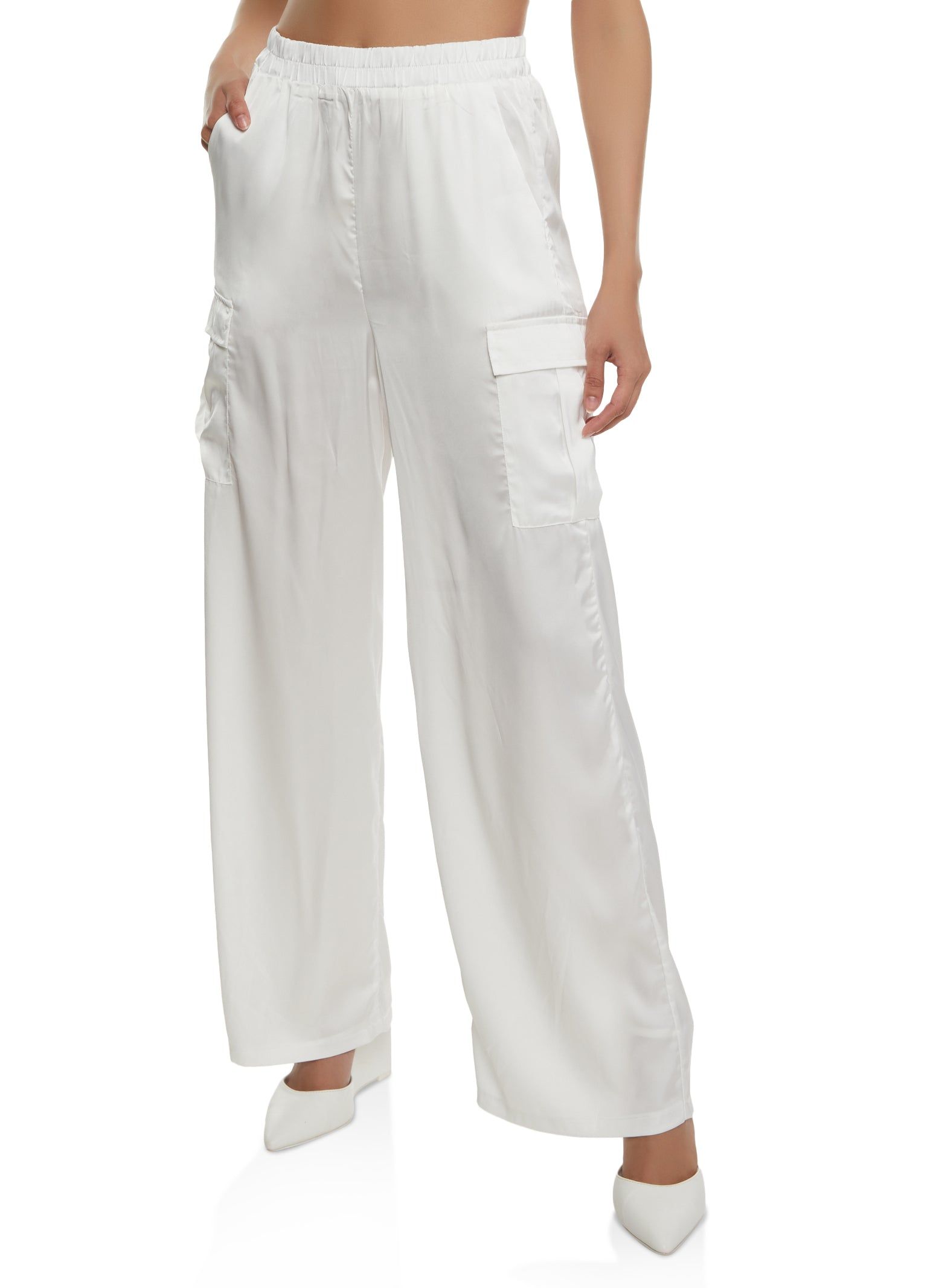 Satin Cargo Pocket Wide Leg Pants sold by Rainbow