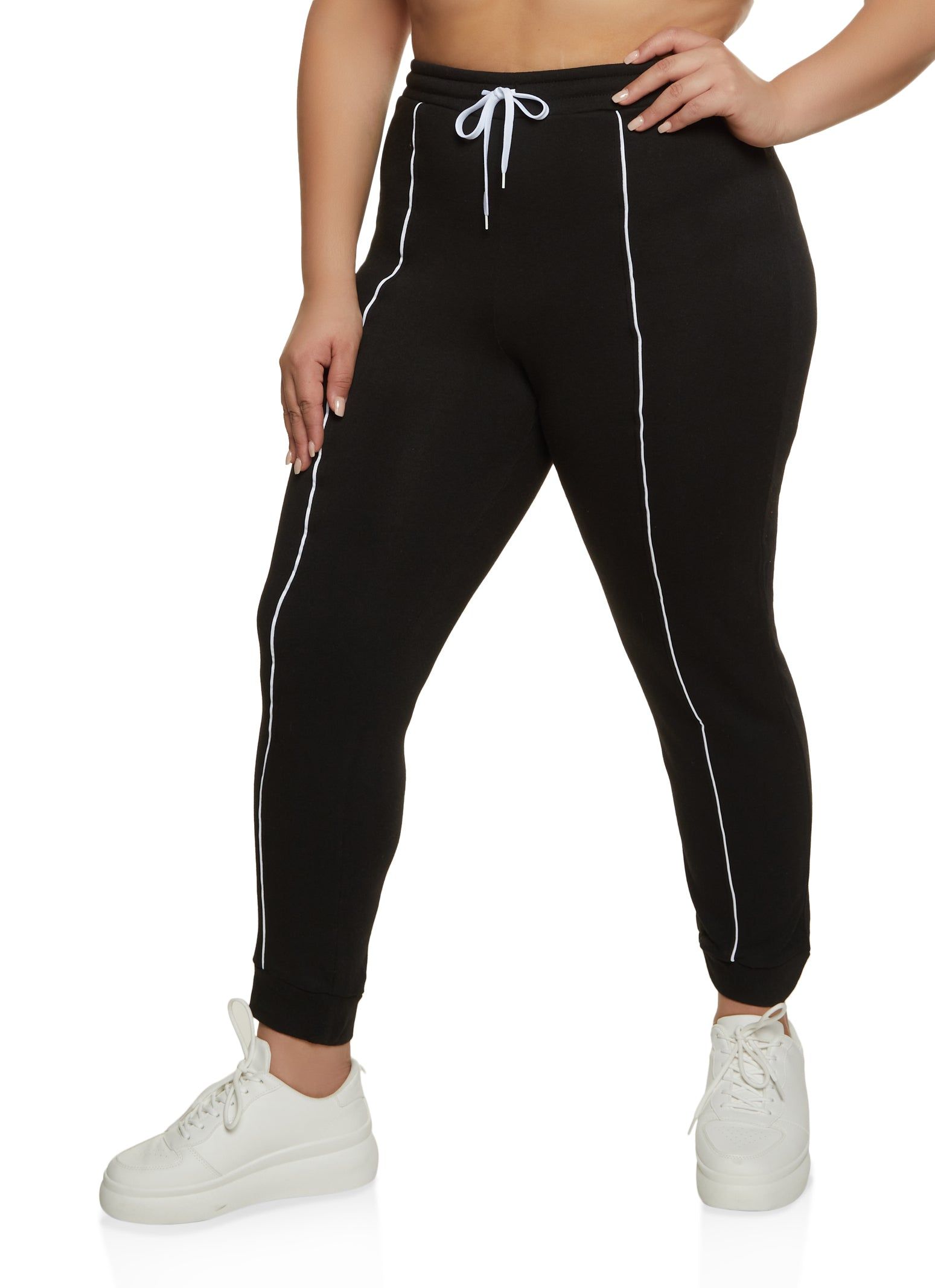 Plus Size Contrast Trim High Waist Joggers sold by Rainbow