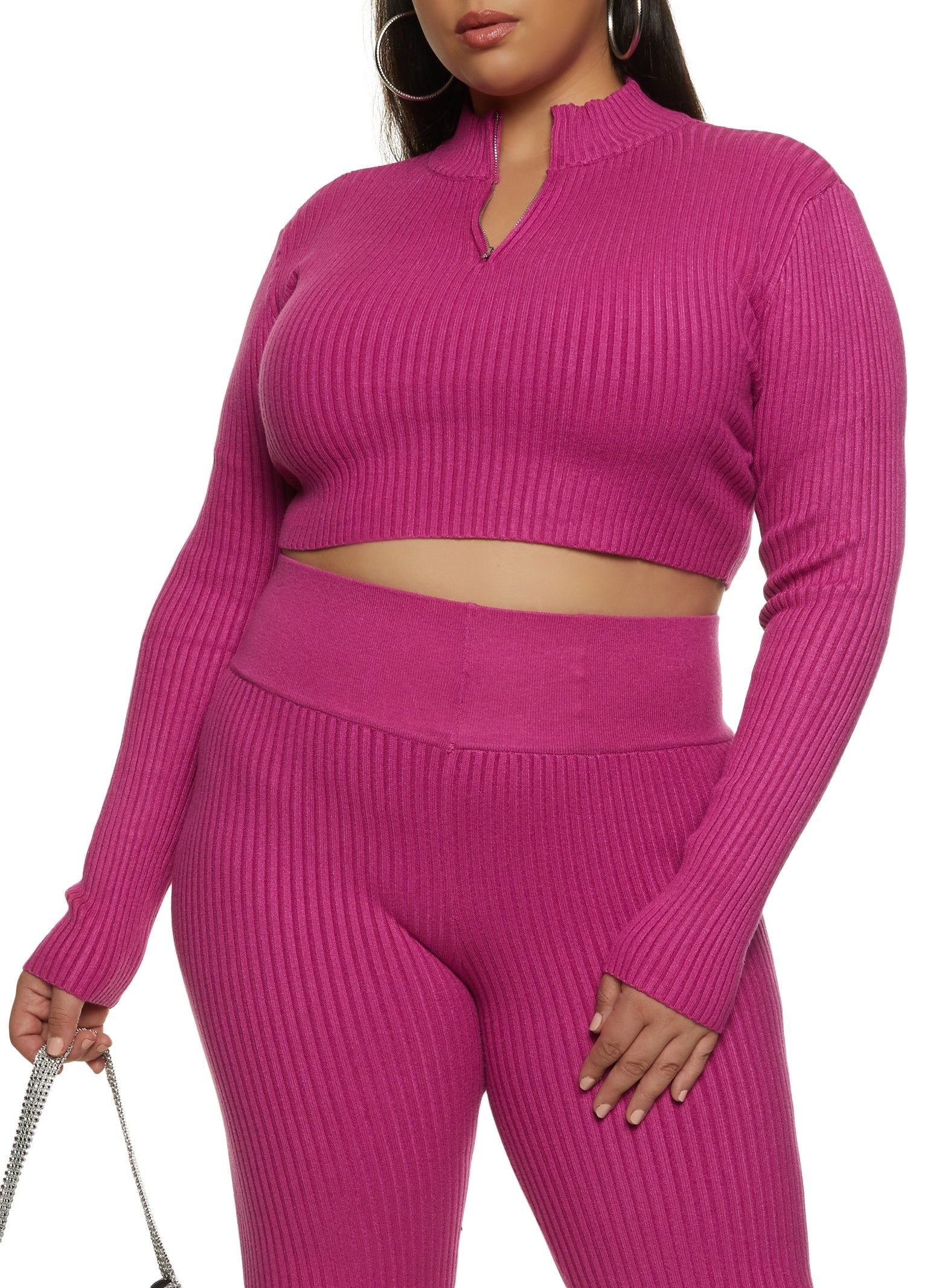 Plus Size Ribbed Zip Neck Crop Top sold by Rainbow