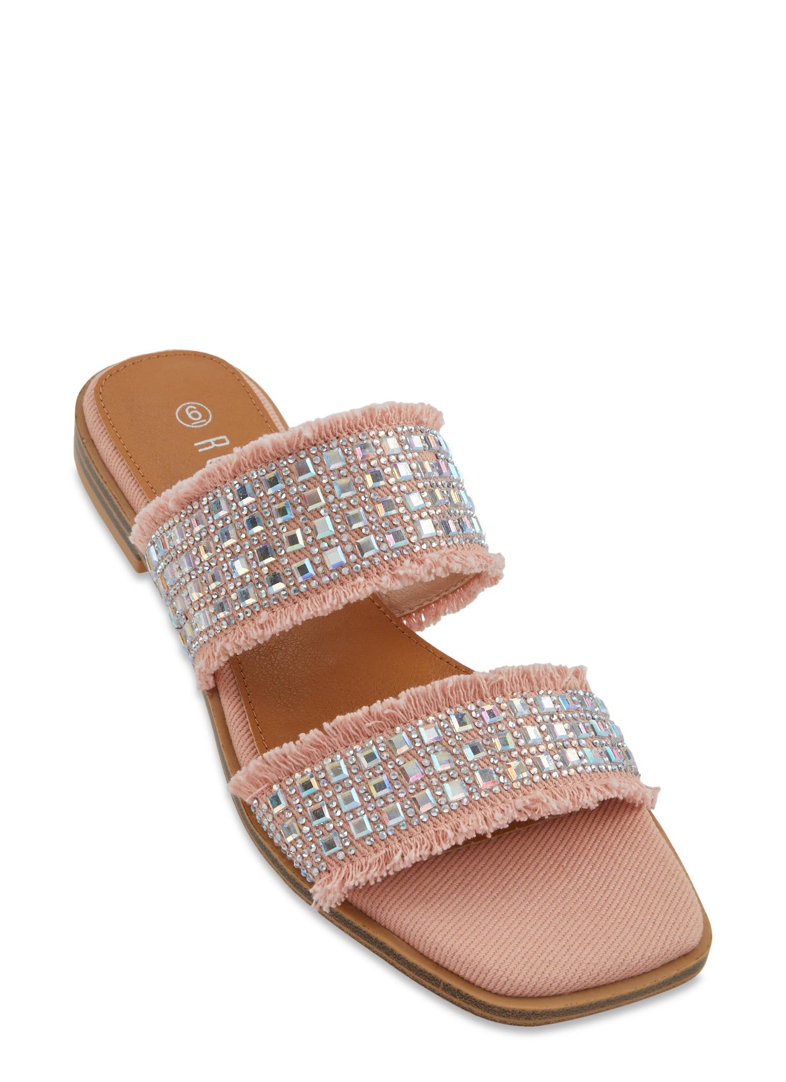 Denim Rhinestone Double Strap Slide Sandals sold by Rainbow