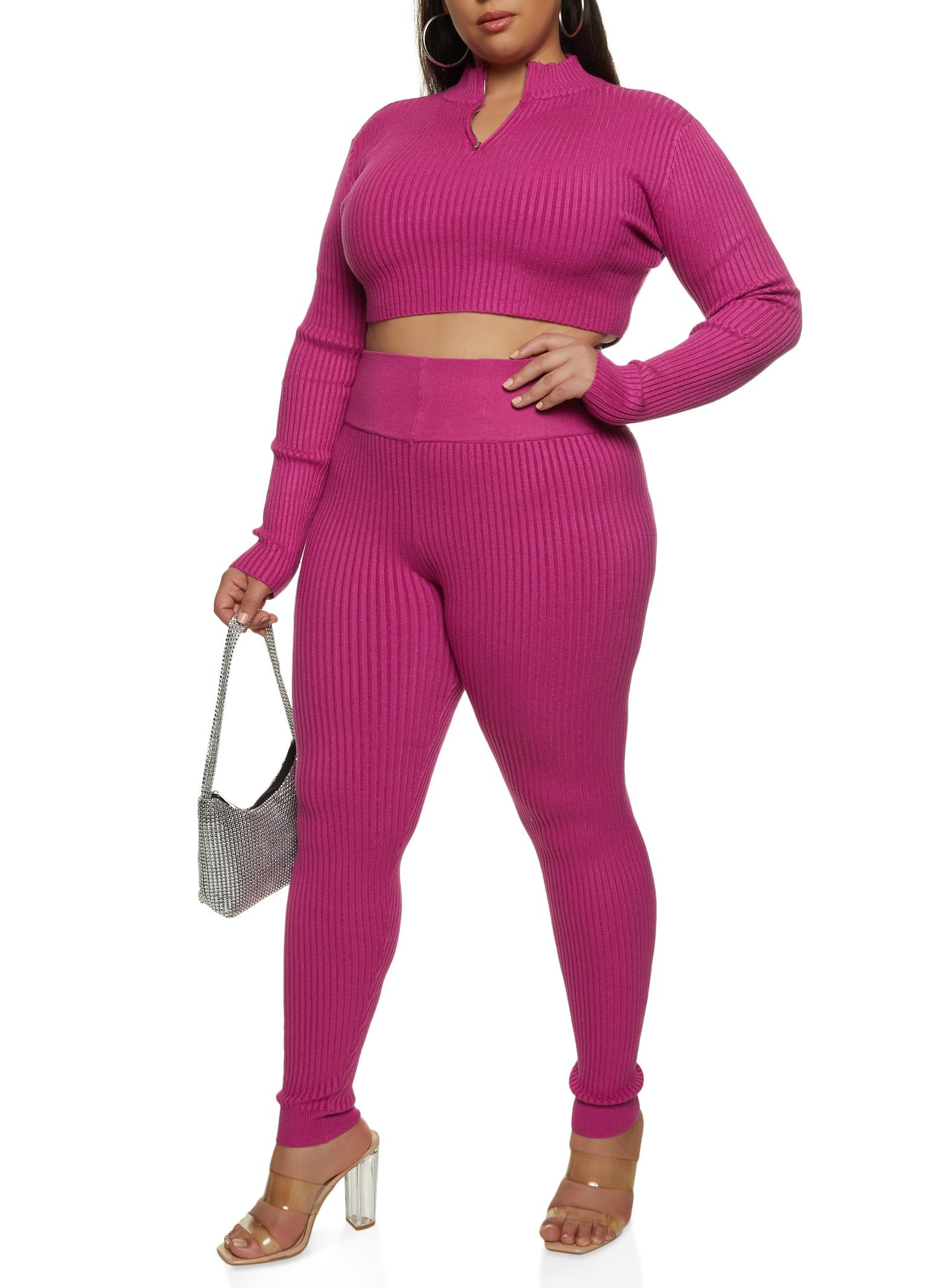 Plus Size Ribbed Zip Neck Crop Top sold by Rainbow product image thumbnail 2