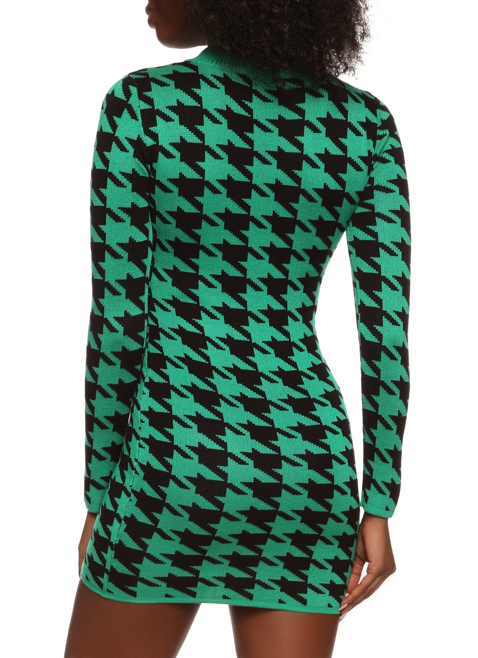 Mock Neck Houndstooth Keyhole Sweater Dress sold by Rainbow product image thumbnail 3