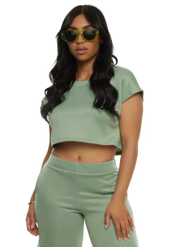 Daisy Scuba Crew Neck Crop Top sold by Rainbow