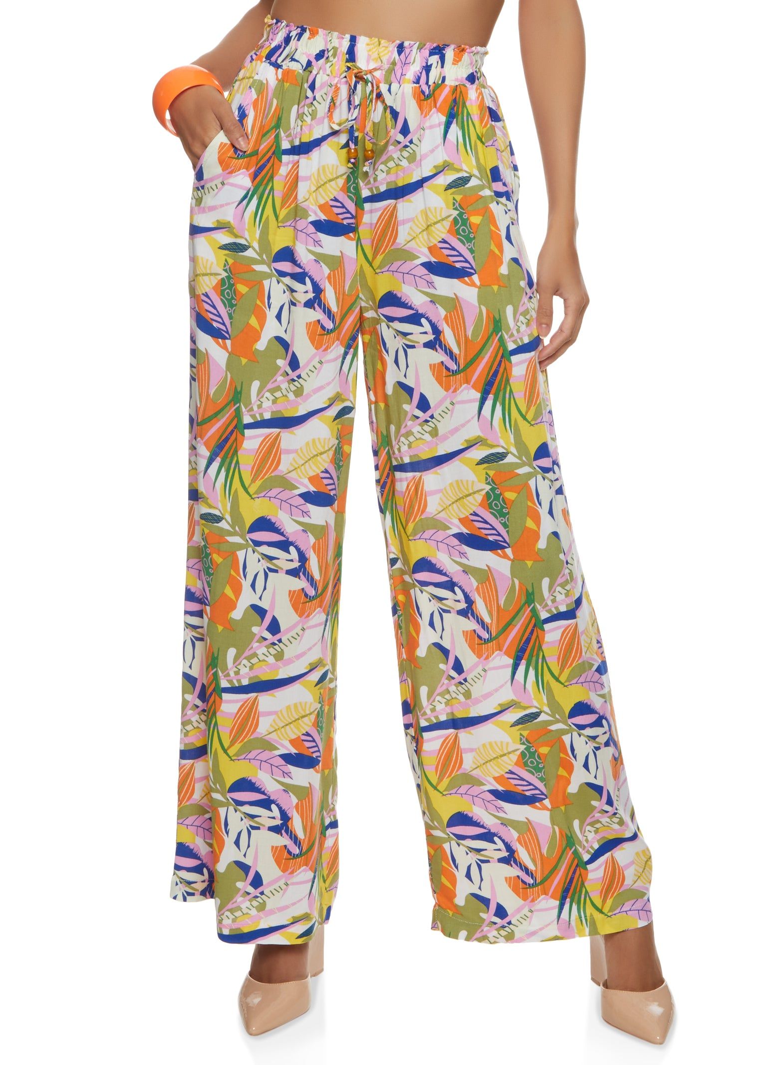 Tropical Print High Waist Wide Leg Pants sold by Rainbow
