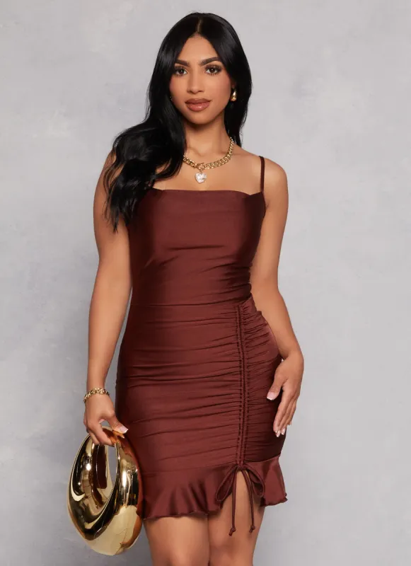 Cowl Neck Ruched Bodycon Mini Dress sold by Rainbow