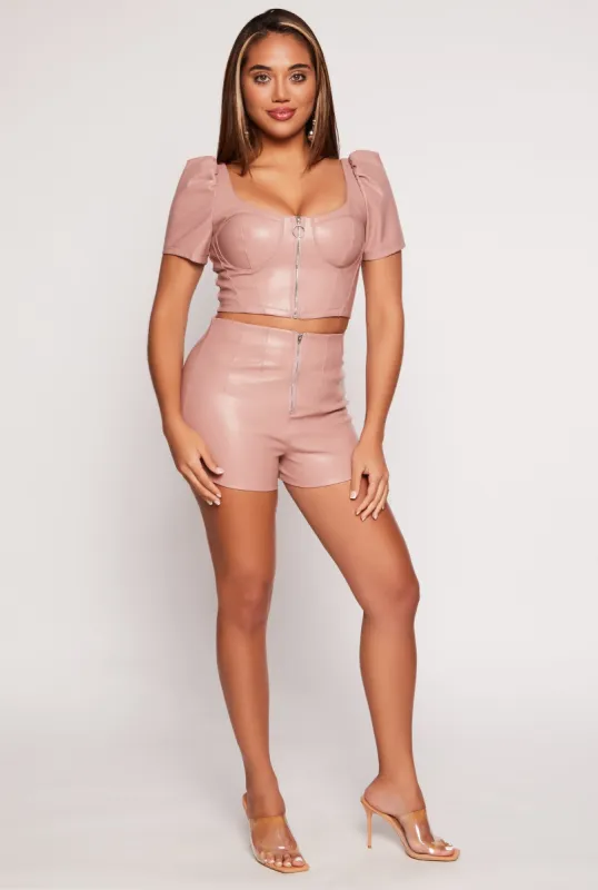 Faux Leather Zip Front High Waist Shorts sold by Rainbow