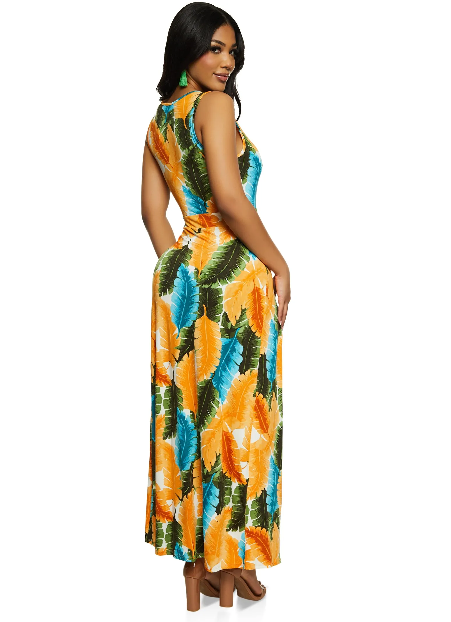 Iris Tropical Leaf Print Caged V Neck Maxi Romper sold by Rainbow product image thumbnail 3