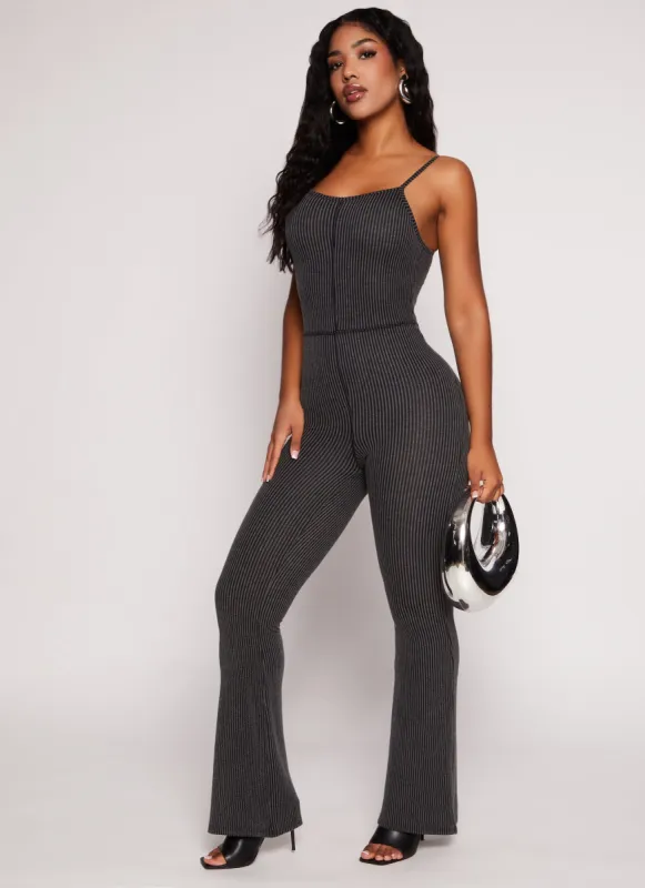Almost Famous Ribbed Cami Flare Jumpsuit sold by Rainbow