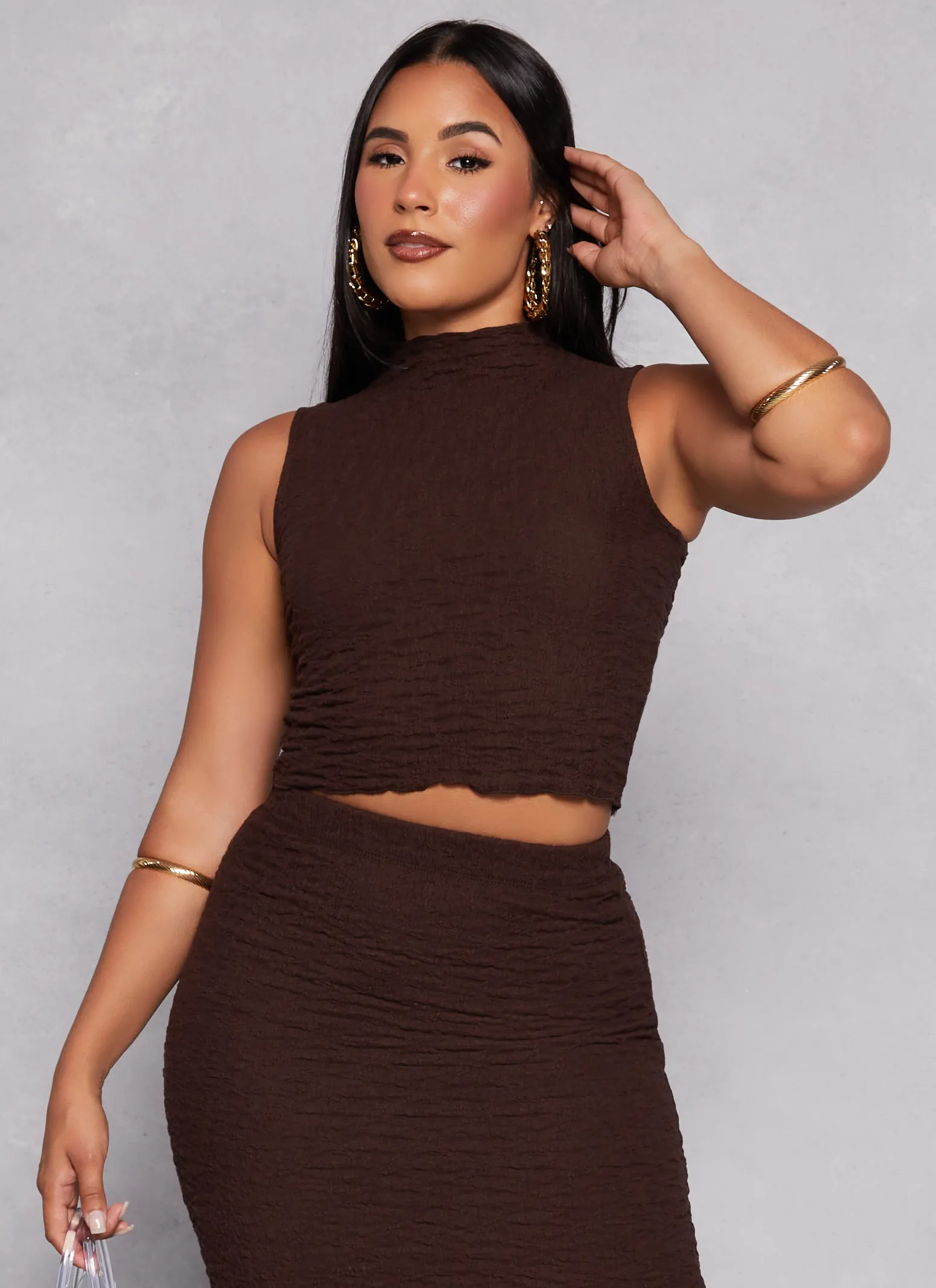 Textured Mock Neck Cropped Tank Top sold by Rainbow