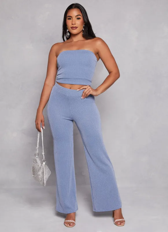 Ribbed High Waist Wide Leg Pants sold by Rainbow
