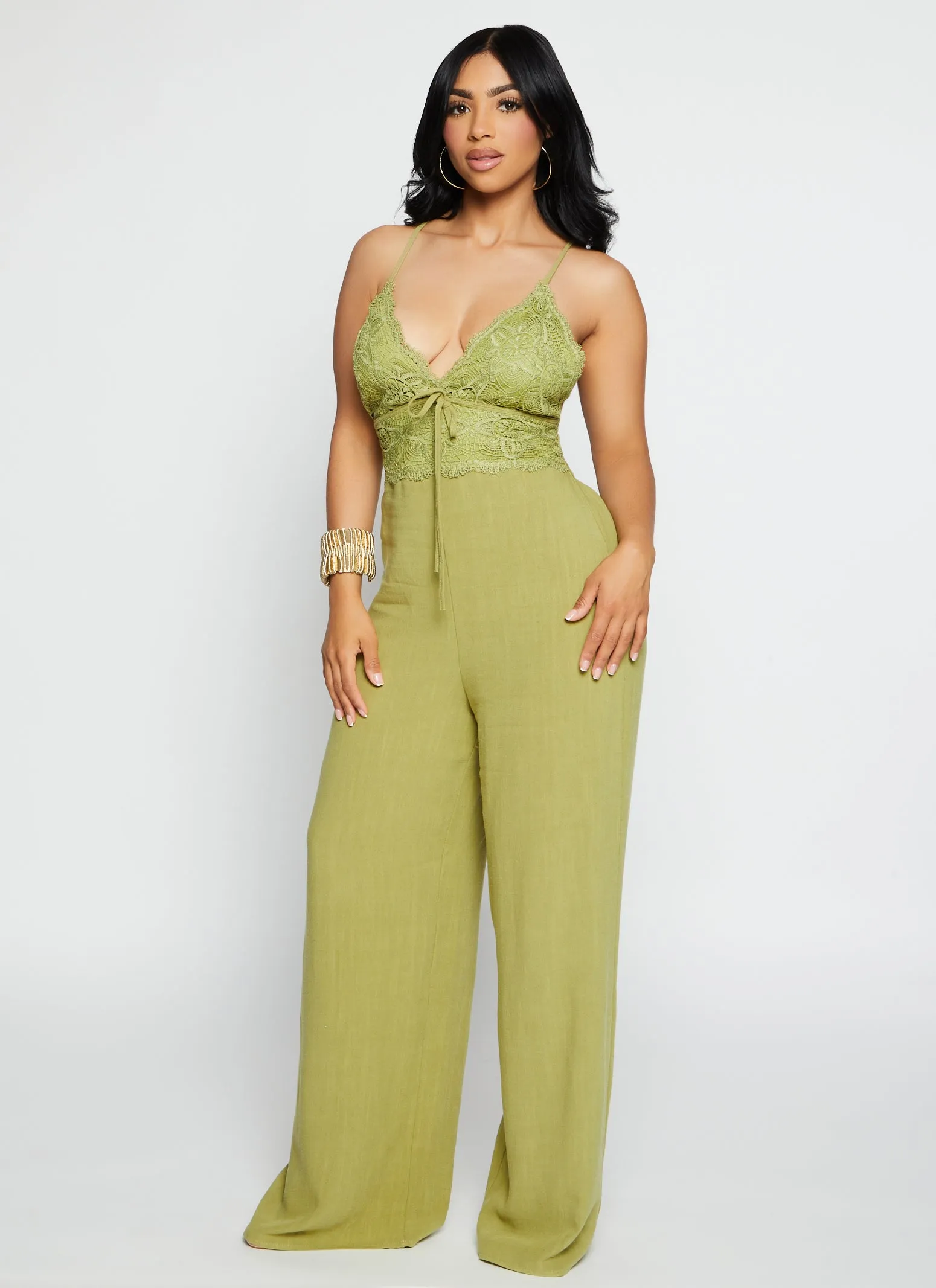 Linen Lace Detail Criss Cross Back Jumpsuit sold by Rainbow product image thumbnail 2