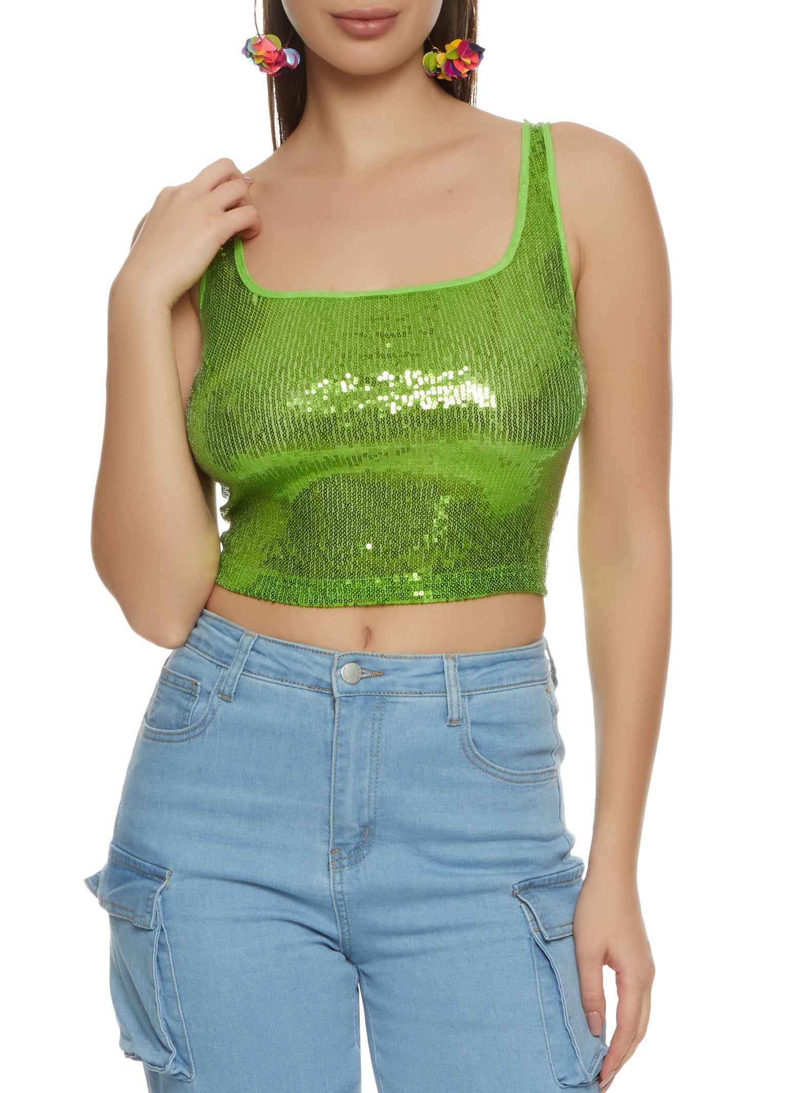 Sequin Mesh Back Cropped Tank Top sold by Rainbow