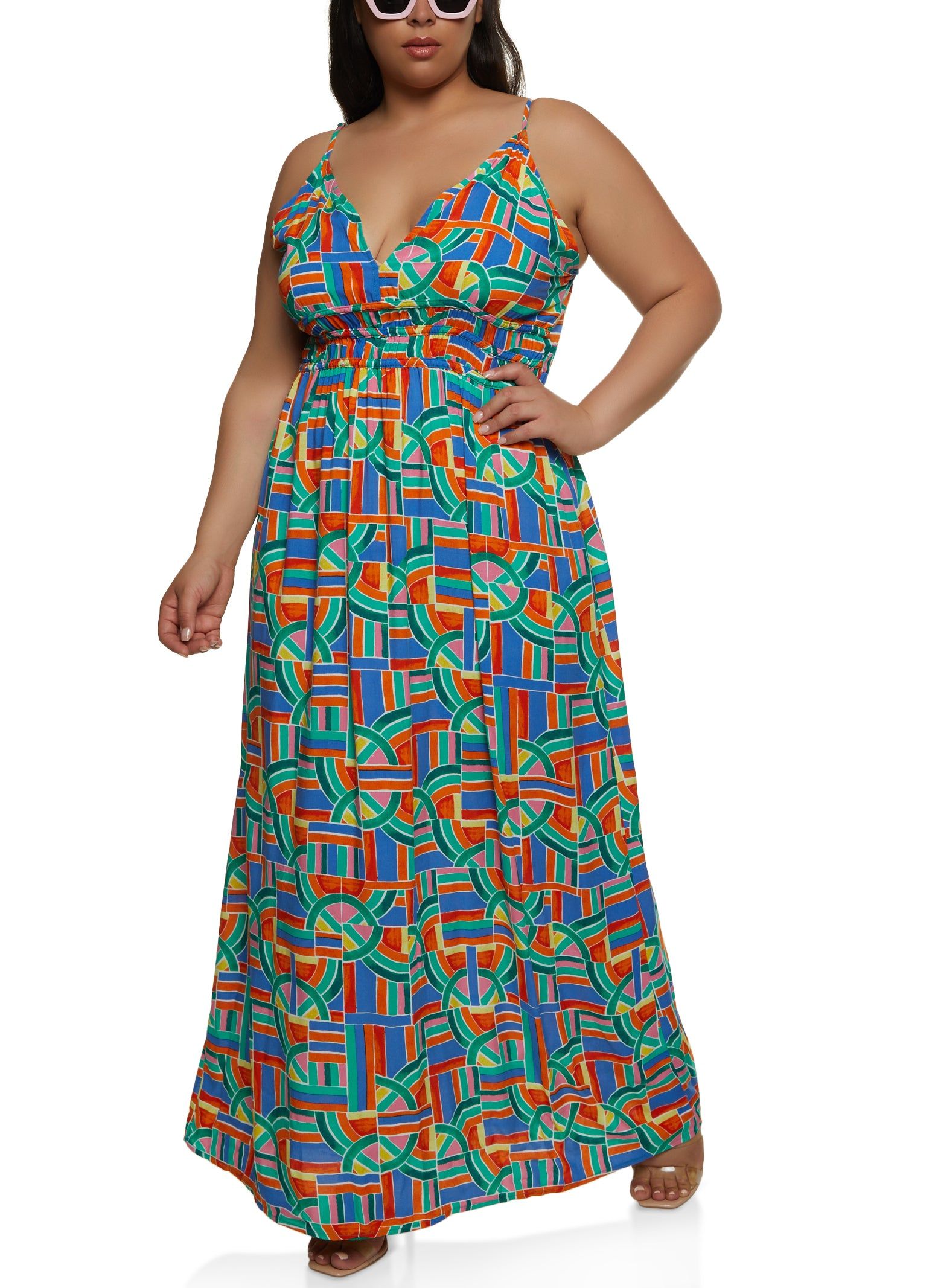 Plus Size Printed Empire Waist Maxi Dress sold by Rainbow