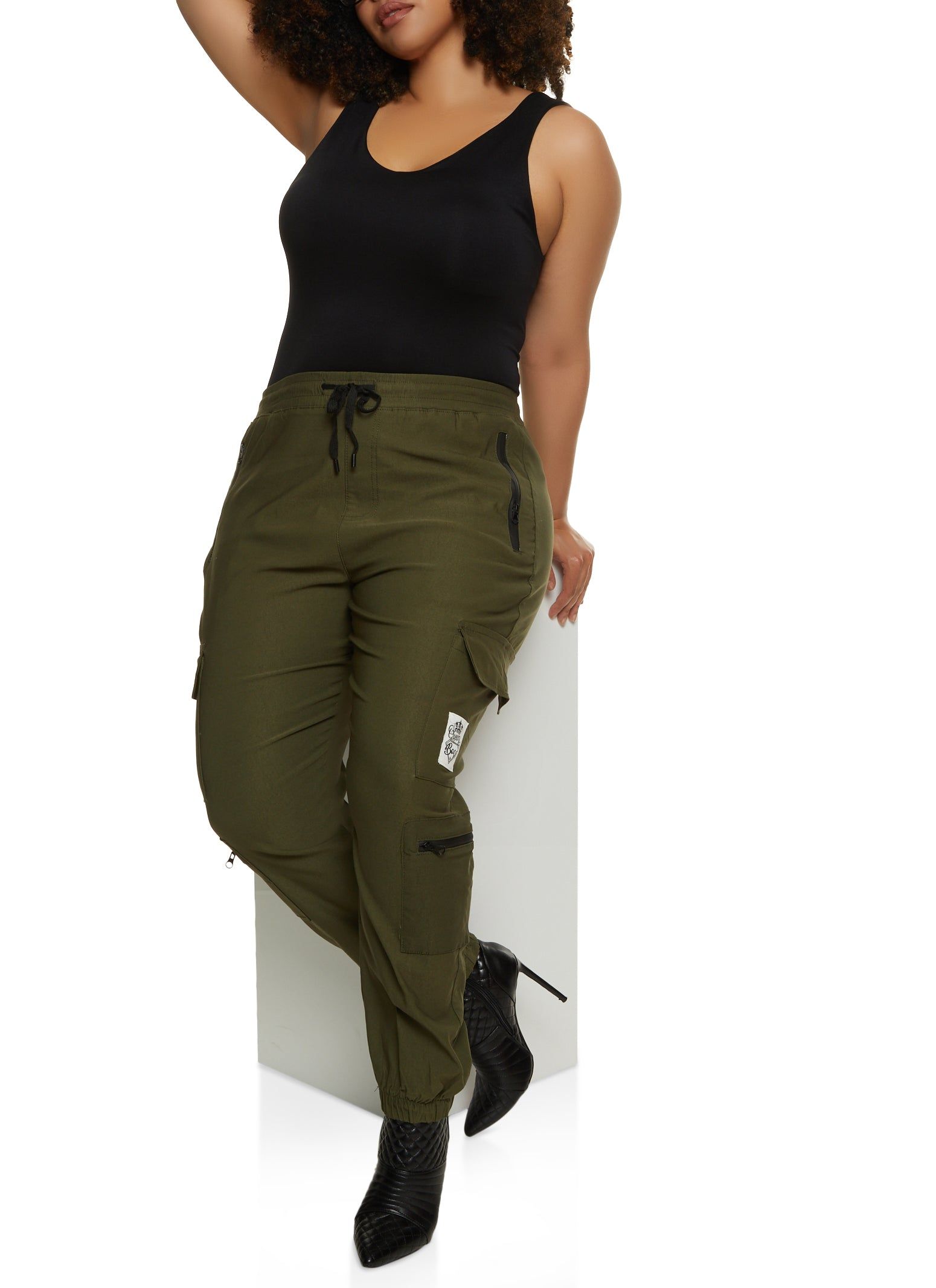 Plus Size Zip Pocket Drawstring Cargo Joggers sold by Rainbow product image thumbnail 2
