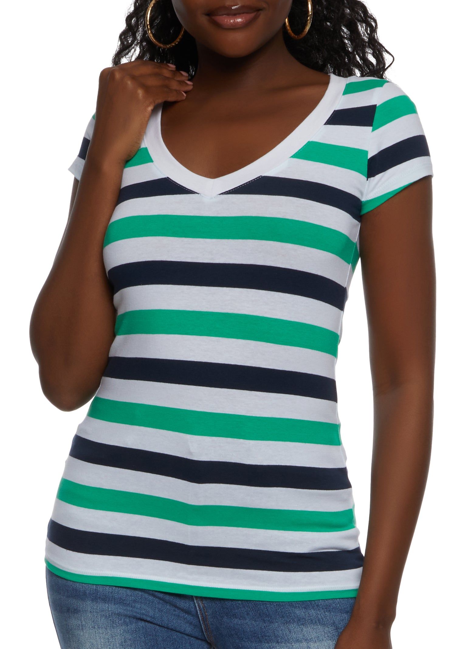 Basic Striped V Neck T Shirt sold by Rainbow