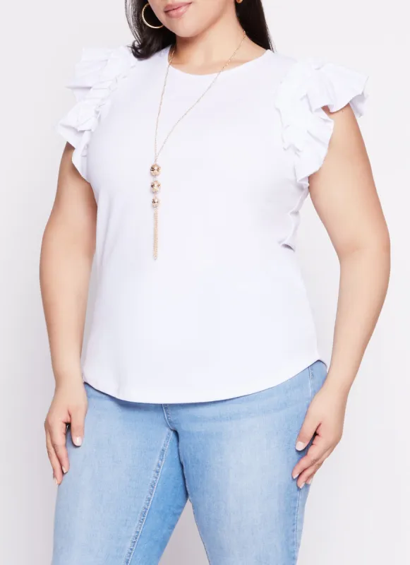 Plus Size Flutter Sleeve Blouse with Necklace sold by Rainbow