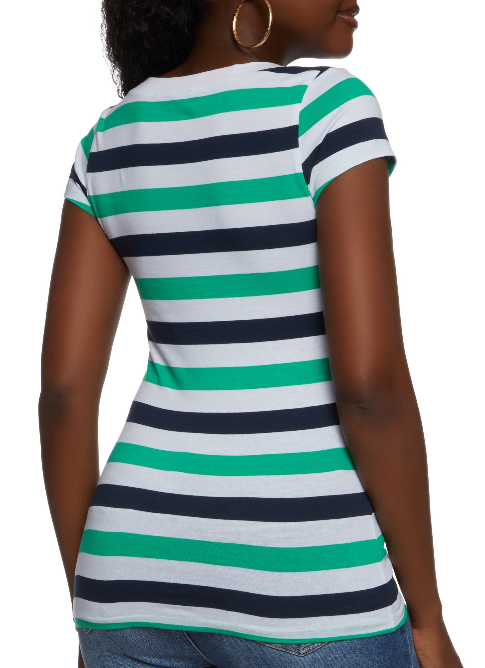 Basic Striped V Neck T Shirt sold by Rainbow product image thumbnail 2