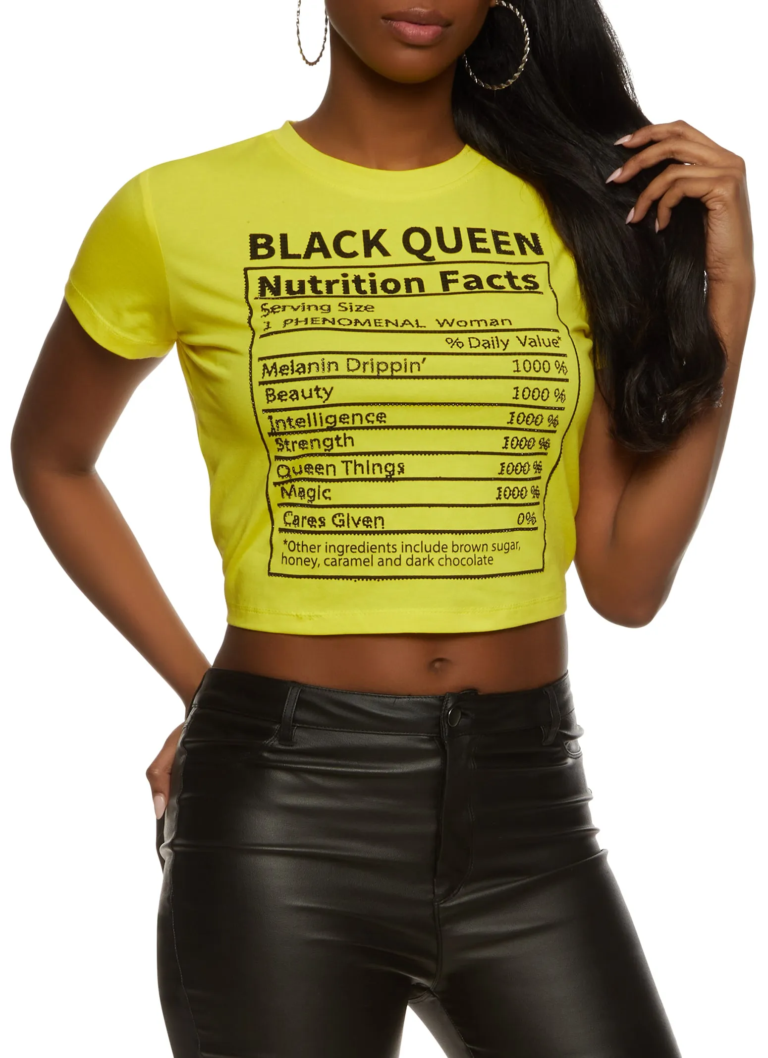 Black Queen Nutritional Facts Rhinestone Tee sold by Rainbow