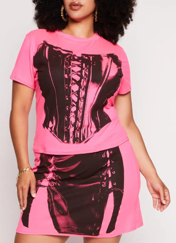 Plus Size Corset Print Graphic Tee sold by Rainbow