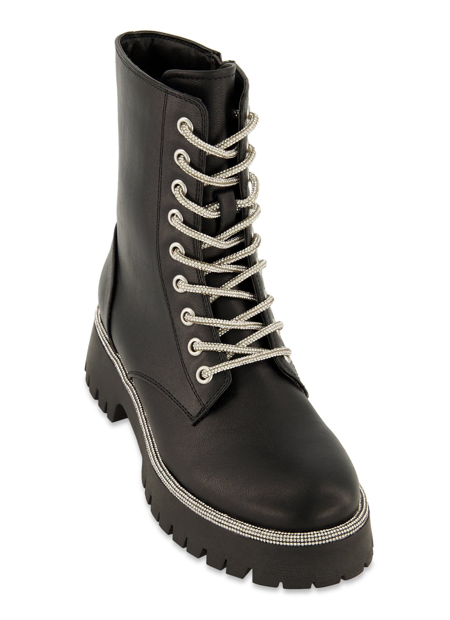 Rhinestone Trim Lace Up Combat Boots sold by Rainbow