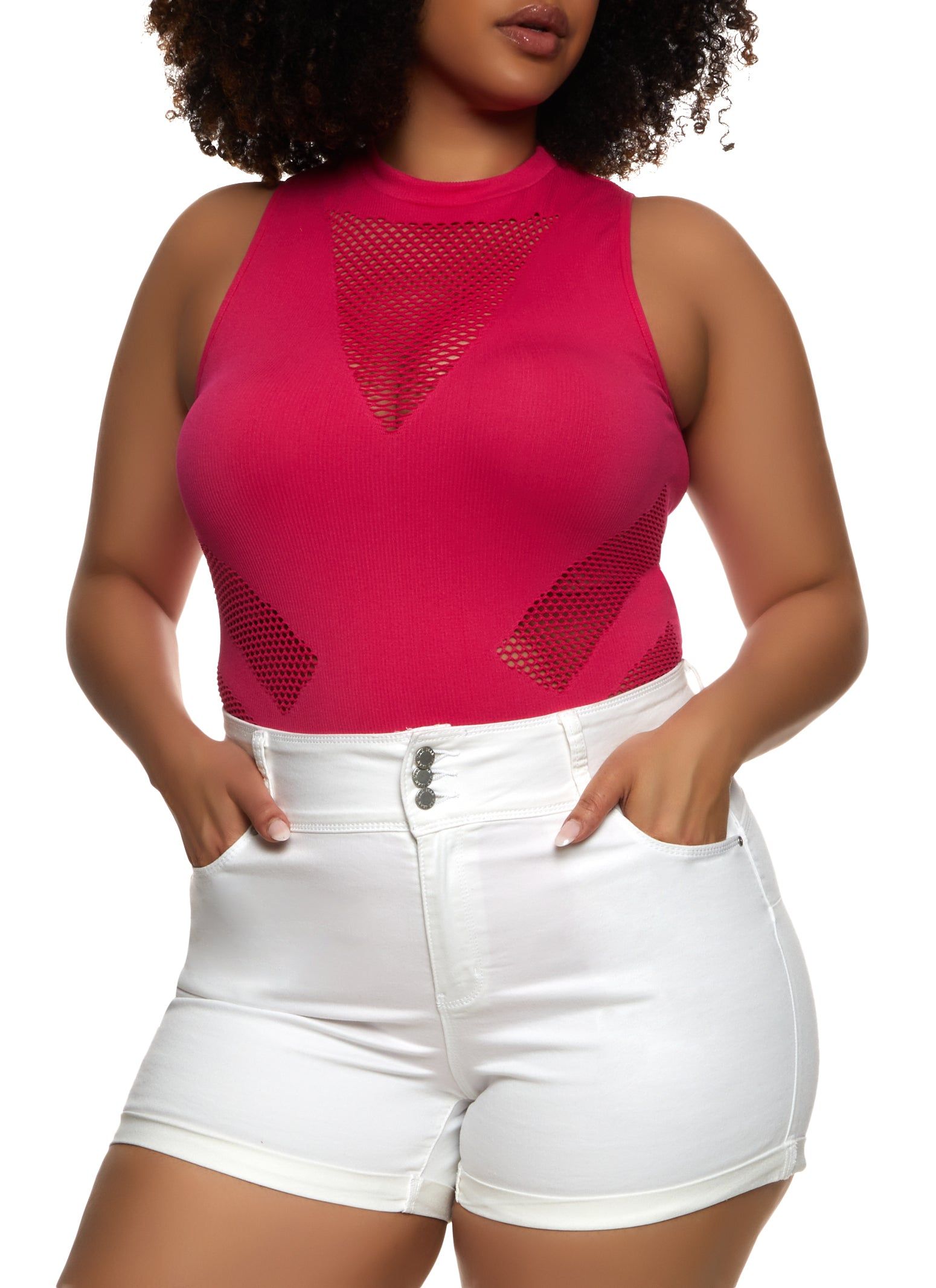 Plus Size Seamless Fishnet Detail Bodysuit sold by Rainbow product image thumbnail 2