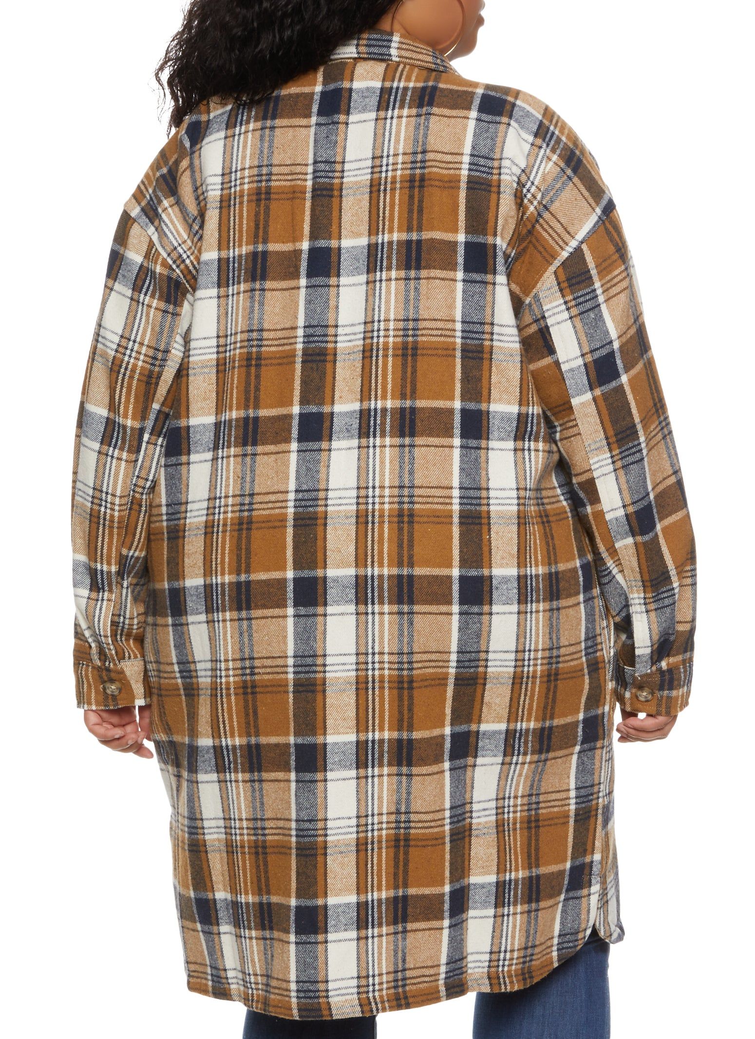 Plus Size Plaid Brushed Knit Long Line Shacket sold by Rainbow product image thumbnail 2