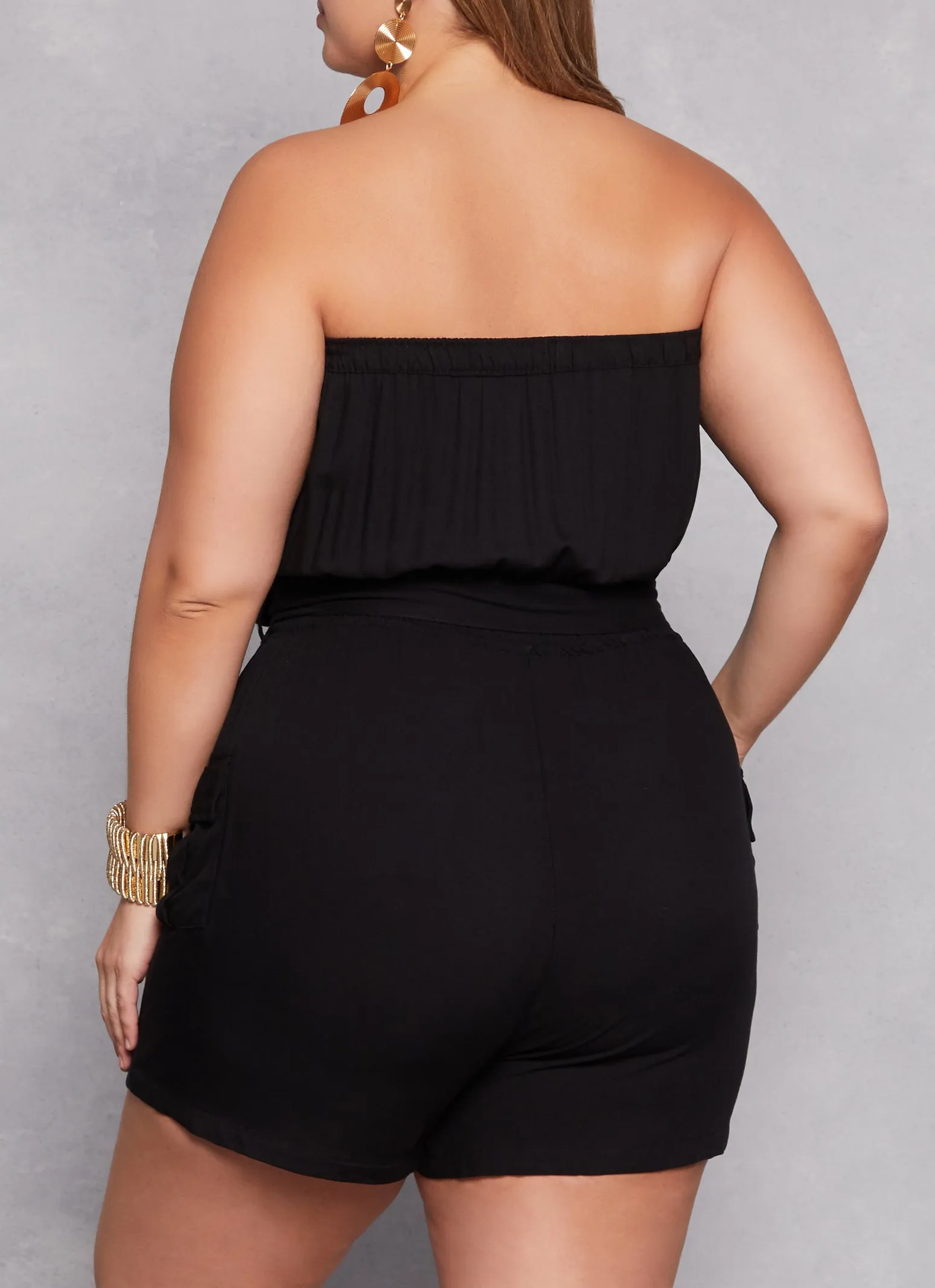 Plus Size Faux Button Smocked Tie Waist Romper sold by Rainbow product image thumbnail 3