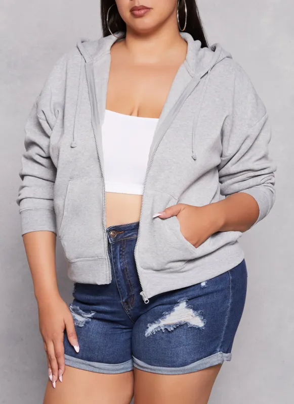 Plus Size Solid Zip Front Hoodie sold by Rainbow