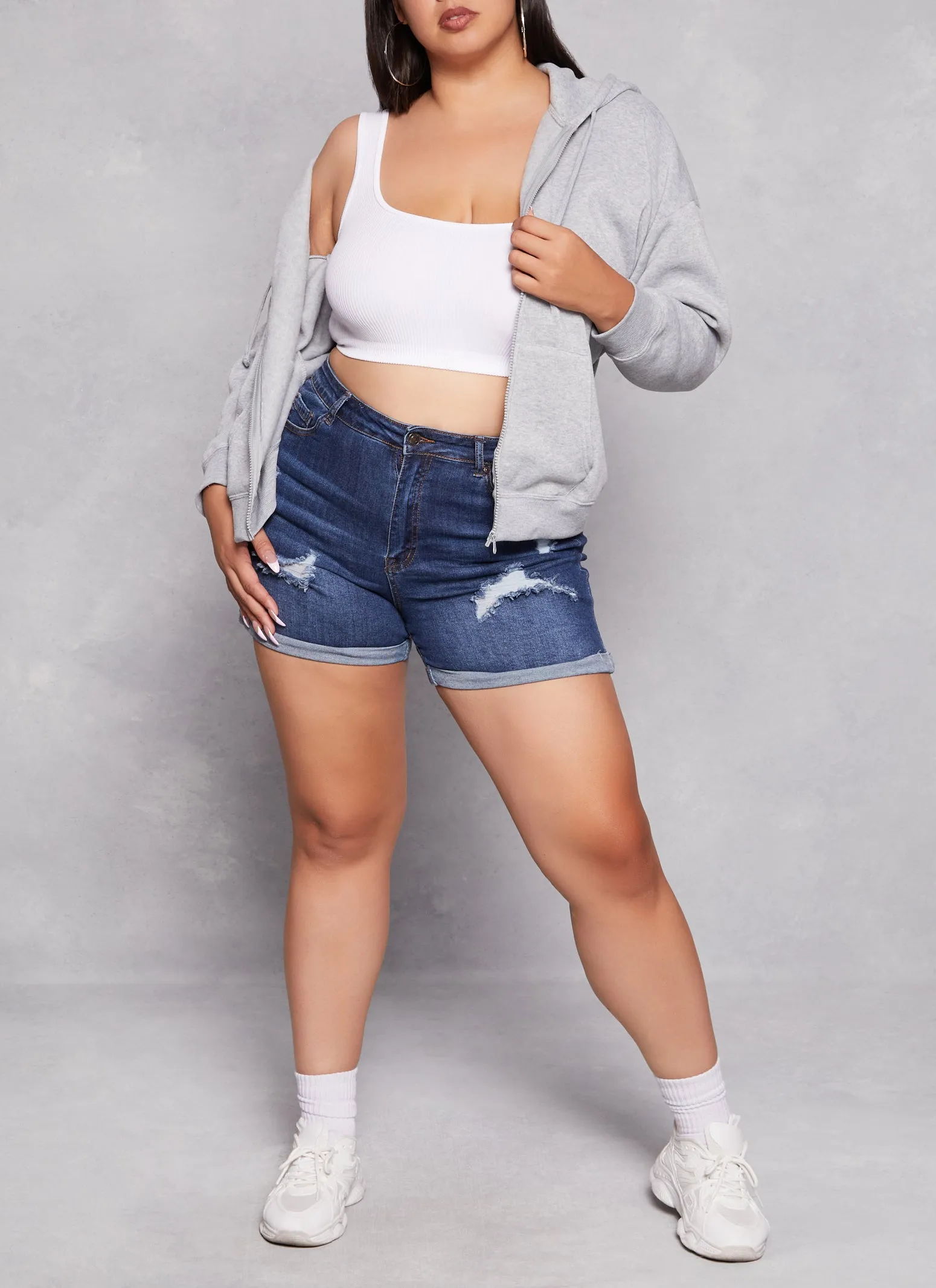 Plus Size Solid Zip Front Hoodie sold by Rainbow product image thumbnail 2