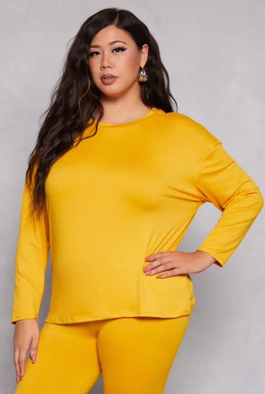 Plus Size Solid Crew Neck Long Sleeve Top sold by Rainbow