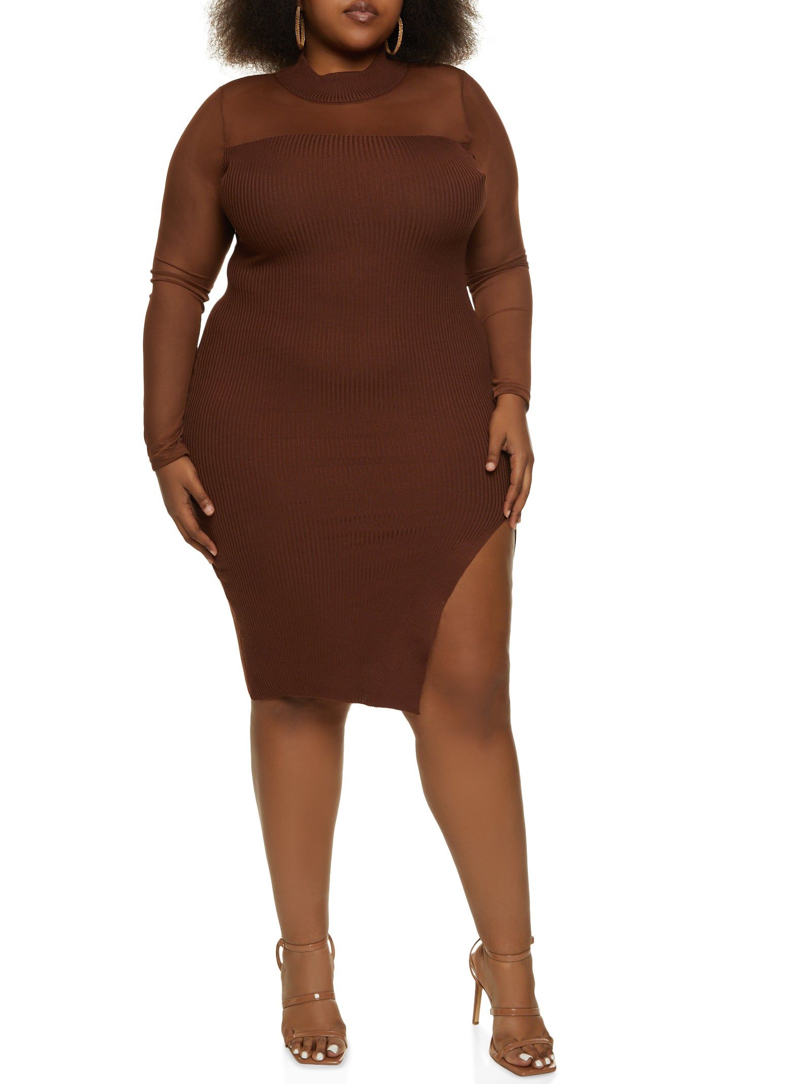 Plus Size Mesh Mock Neck Long Sleeve Midi Dress sold by Rainbow product image thumbnail 2
