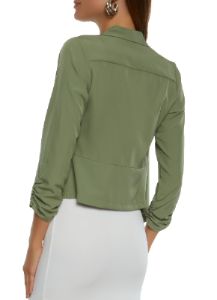 Solid Crepe Knit Ruched Sleeve Blazer sold by Rainbow
