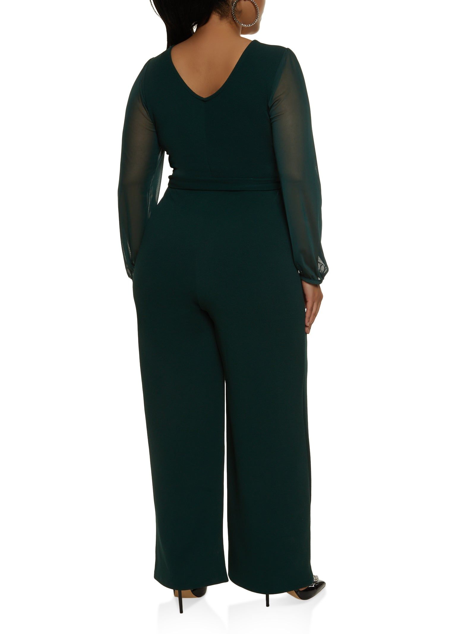 Plus Size Mesh Long Sleeve Tie Waist Belted Jumpsuit sold by Rainbow product image thumbnail 2