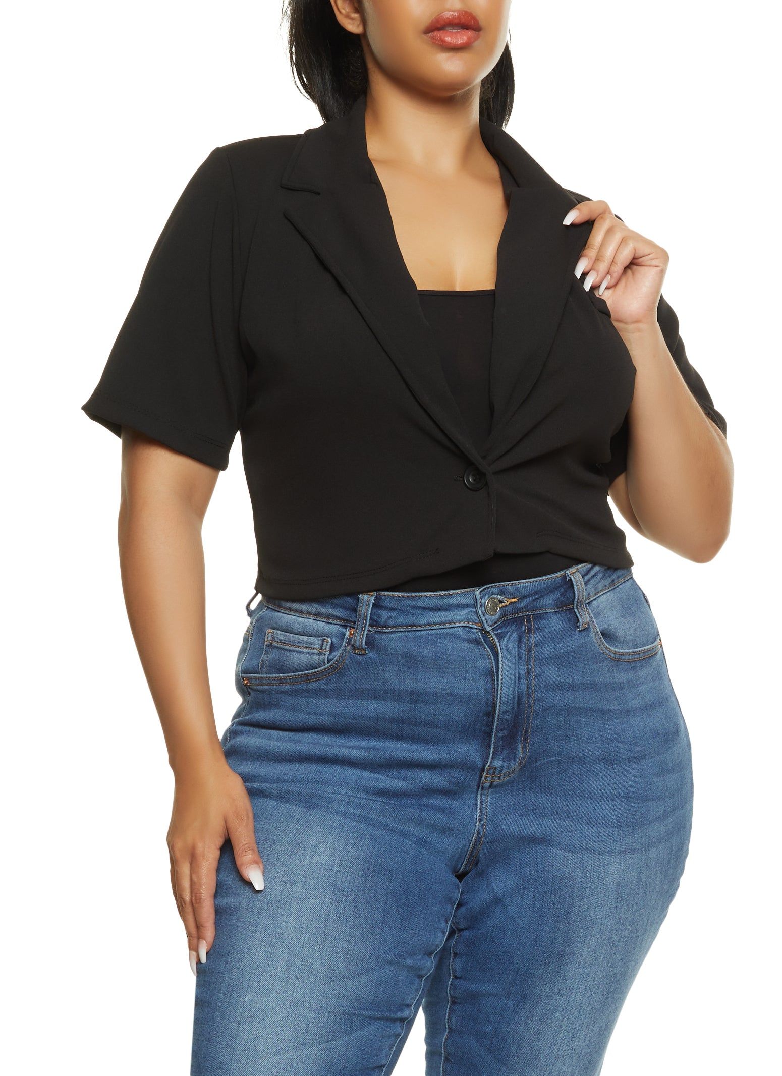 Plus Size Crepe Knit Short Sleeve Blazer sold by Rainbow