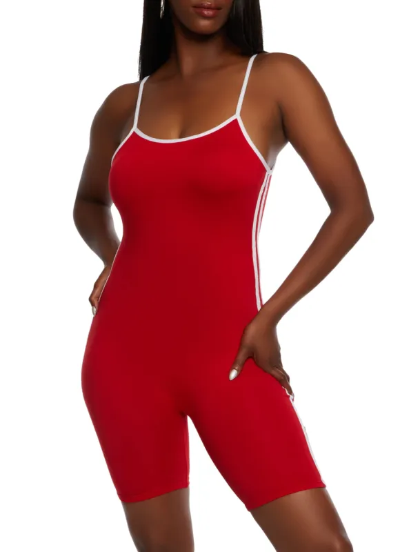 Varsity Stripe Cami Biker Romper sold by Rainbow