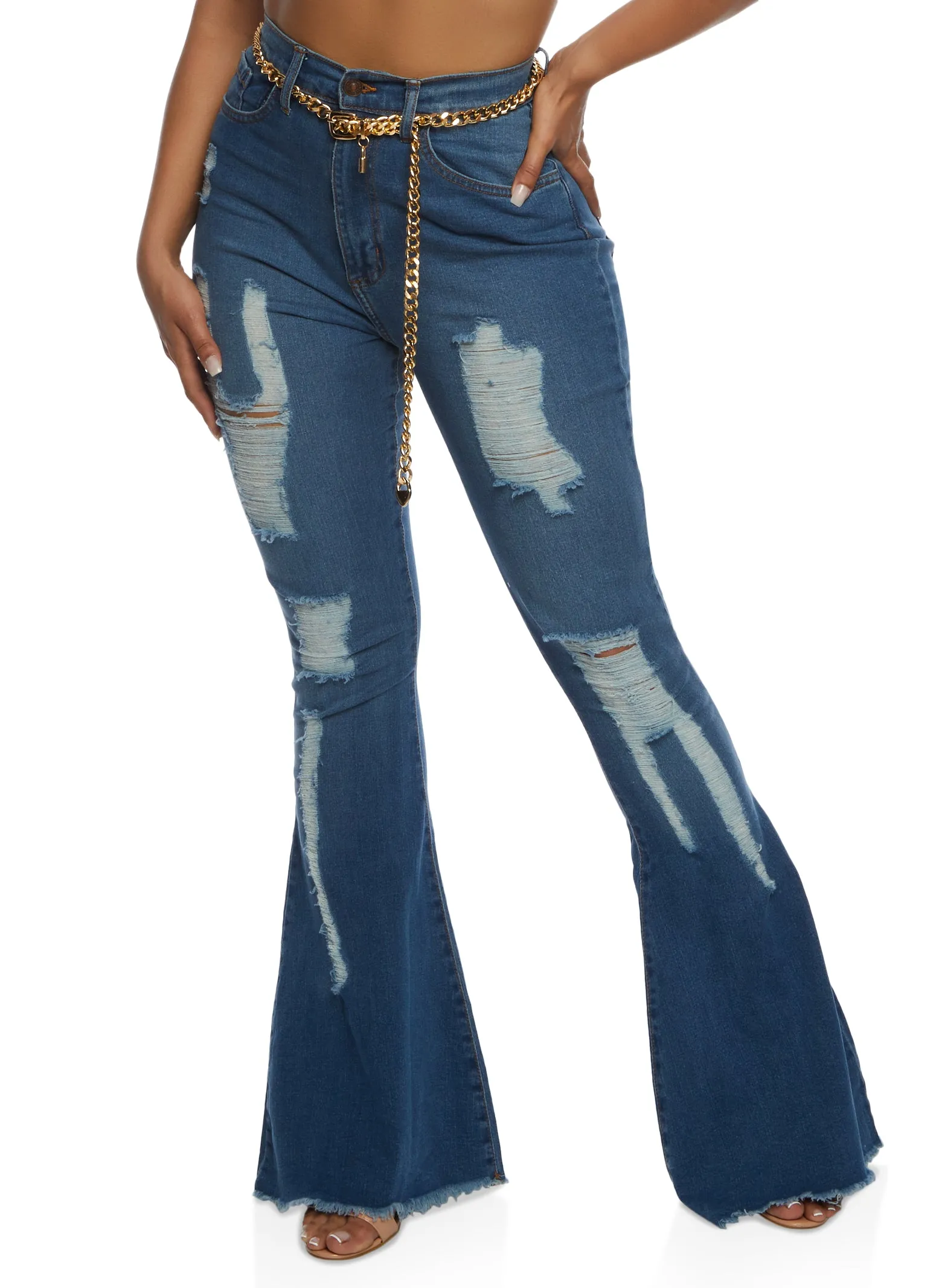 Highway Frayed Trim Distressed Flare Jeans sold by Rainbow product image thumbnail 2