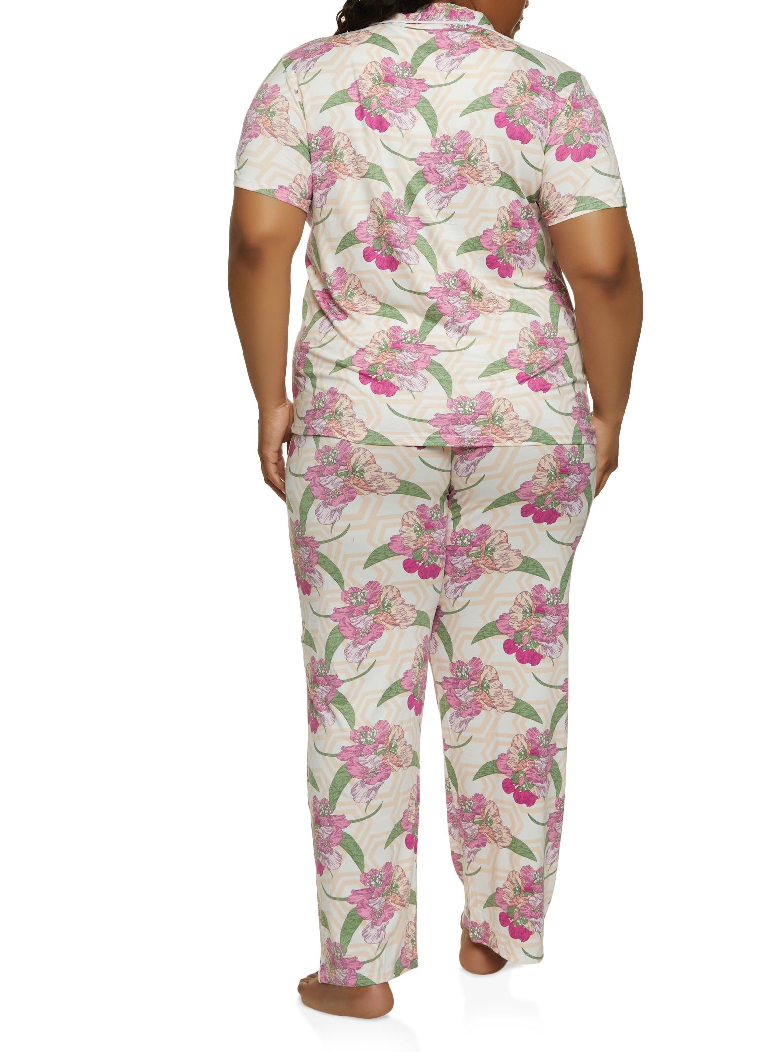 Plus Size Floral Print Pajama Shirt and Pants sold by Rainbow product image thumbnail 3
