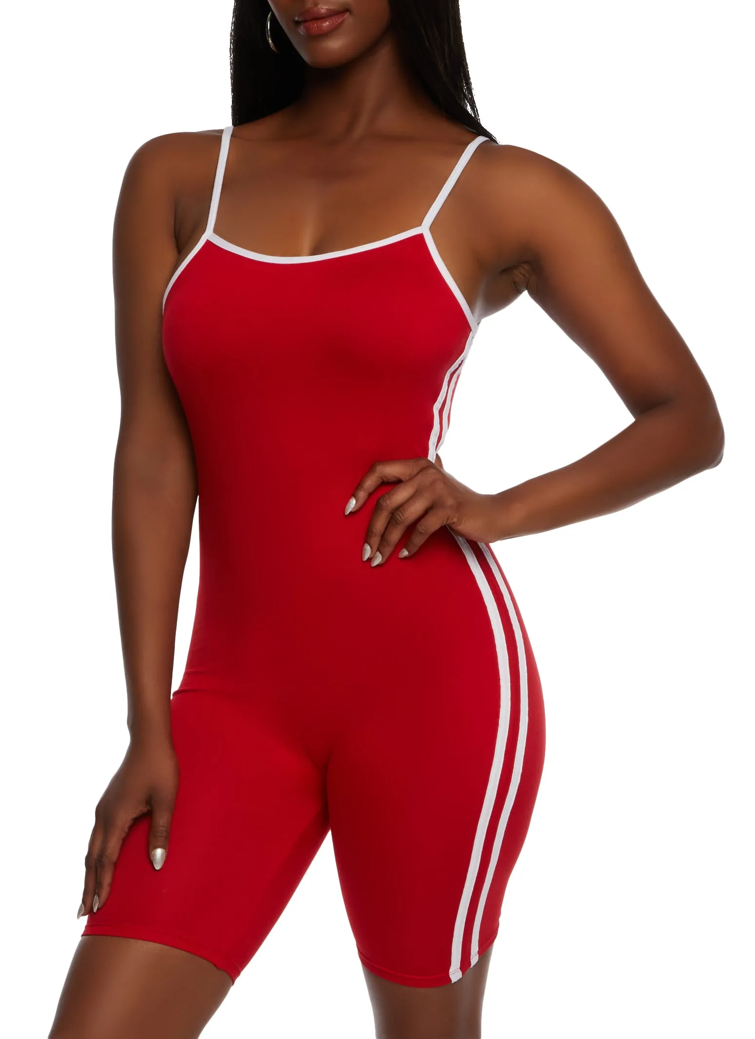 Varsity Stripe Cami Biker Romper sold by Rainbow product image thumbnail 2