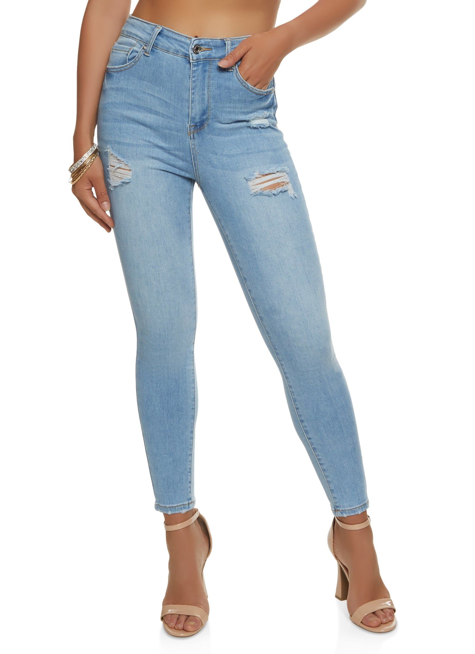 WAX Basic Distressed High Waist Skinny Jeans sold by Rainbow