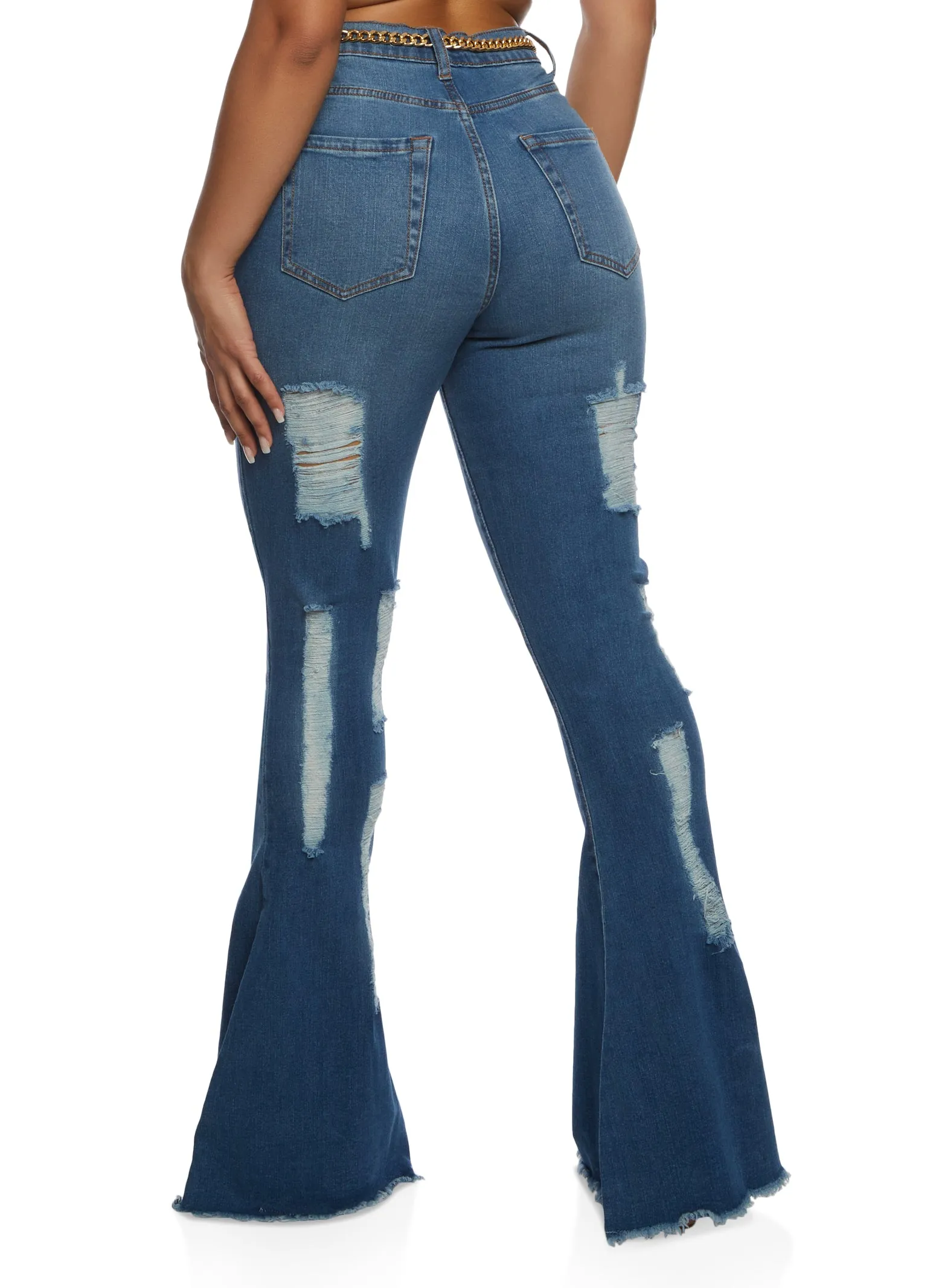 Highway Frayed Trim Distressed Flare Jeans sold by Rainbow product image thumbnail 3