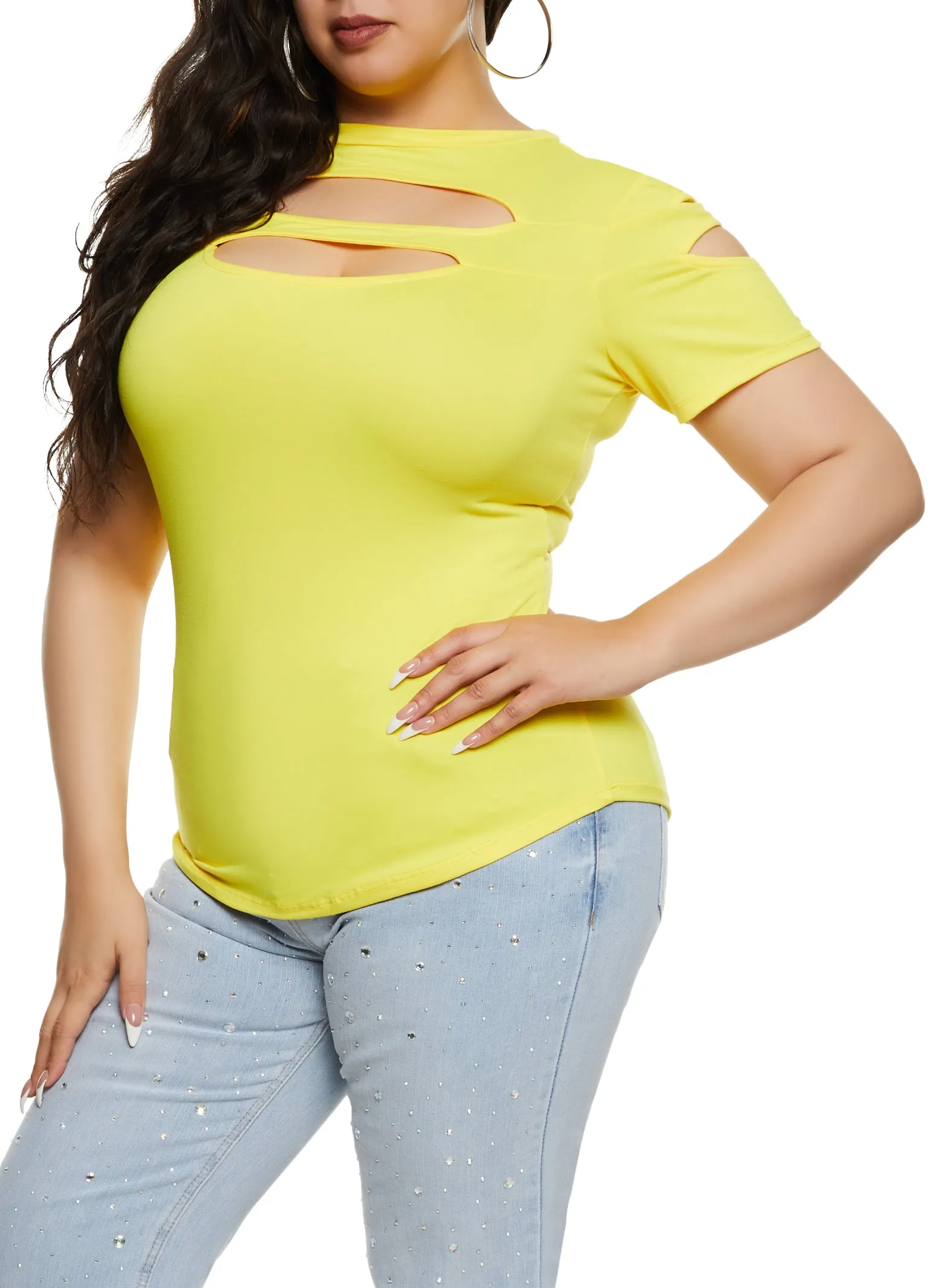Plus Size Cut Out Crew Neck T Shirt sold by Rainbow product image thumbnail 2