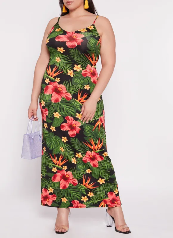 Plus Size Tropical Floral Print Cami Maxi Dress sold by Rainbow