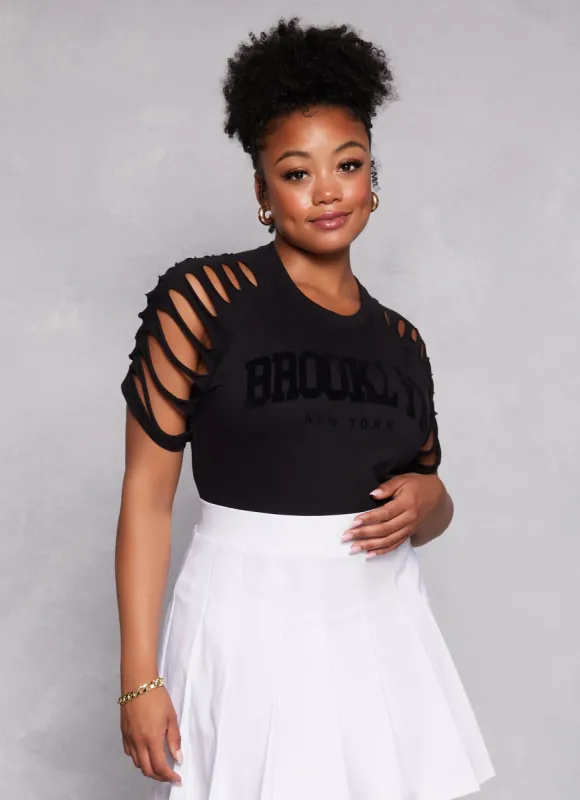 Plus Size Velvet Burnout Brooklyn Graphic Tee sold by Rainbow
