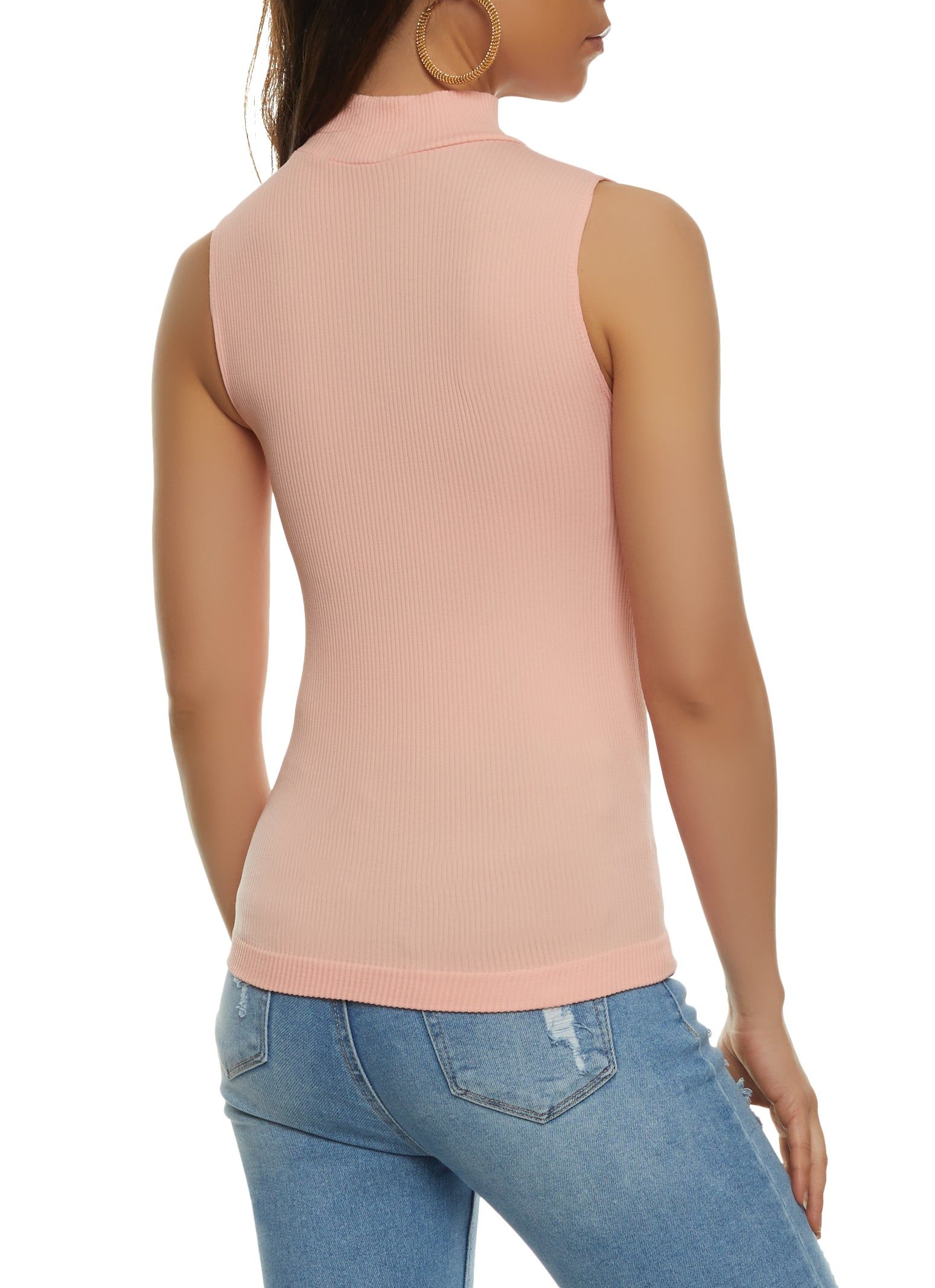 Mock Neck Seamless Ribbed Knit Tank Top sold by Rainbow product image thumbnail 2
