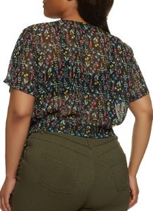 Plus Size Floral Print Chiffon Wrap Top sold by Rainbow