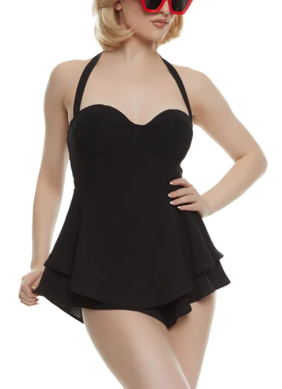 Padded Halter Neck Ruffle Romper sold by Rainbow