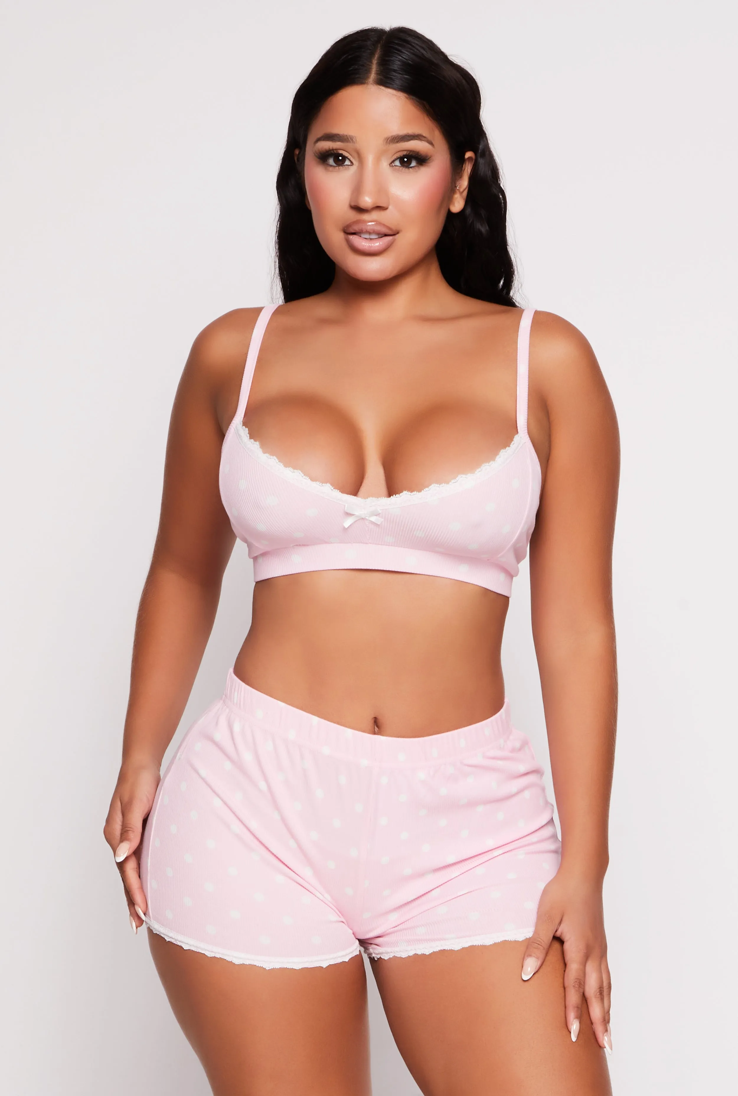 Polka Dot Print Pajama Cami and Shorts with Robe sold by Rainbow product image thumbnail 3