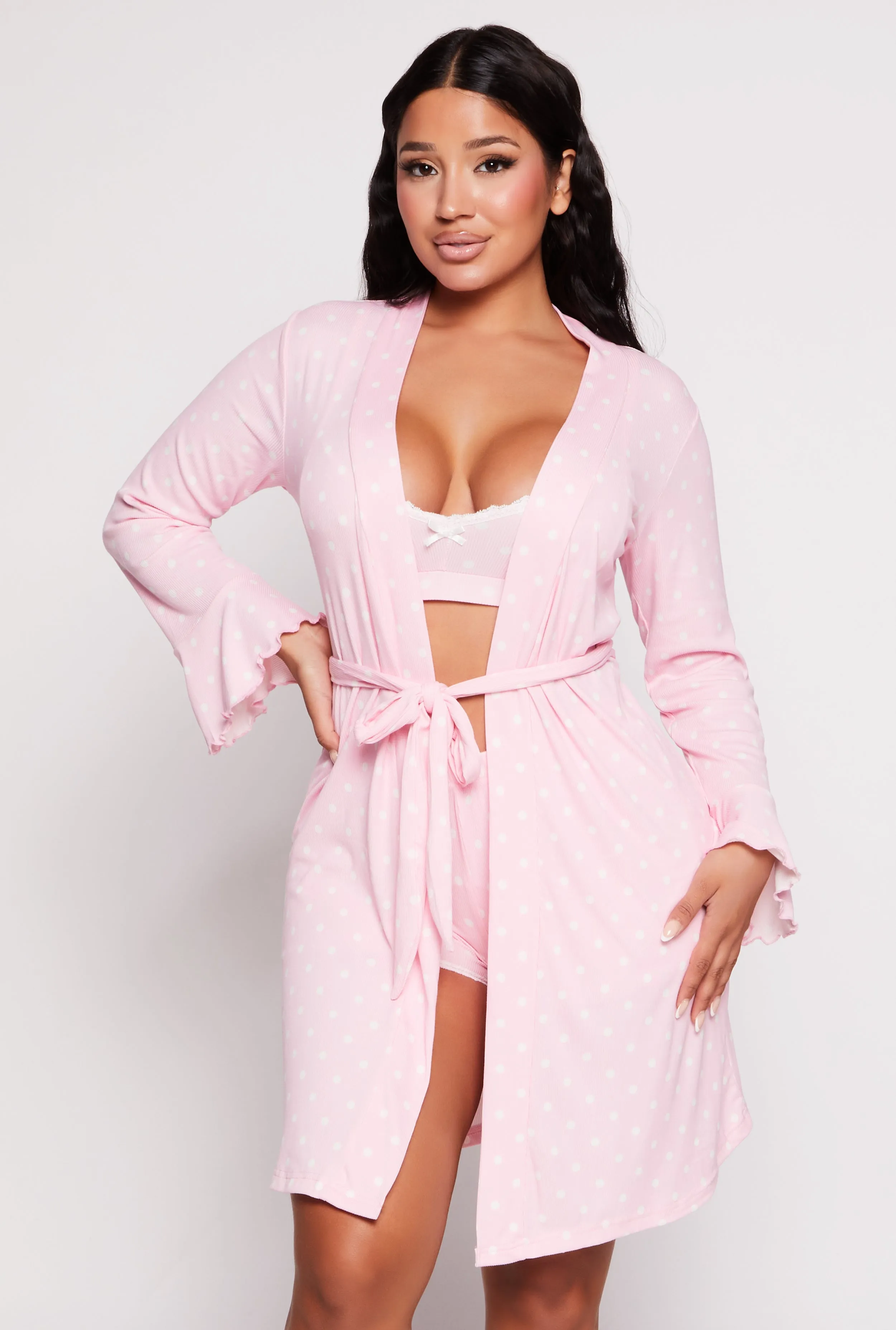 Polka Dot Print Pajama Cami and Shorts with Robe sold by Rainbow